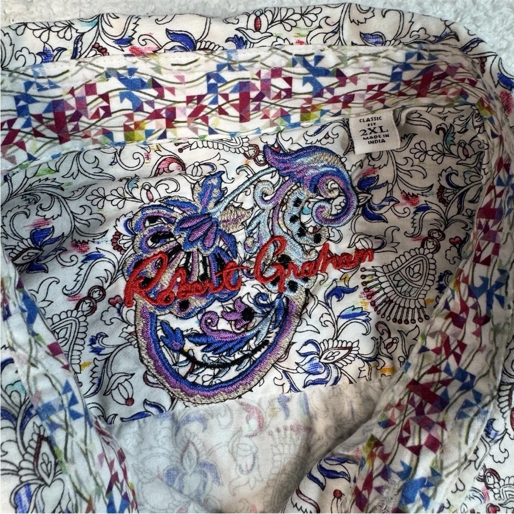 ROBERT GRAHAM Floral‎ Paisley Medallion White Flip Cuff Men's Shirt 2XL - Picture 4 of 8